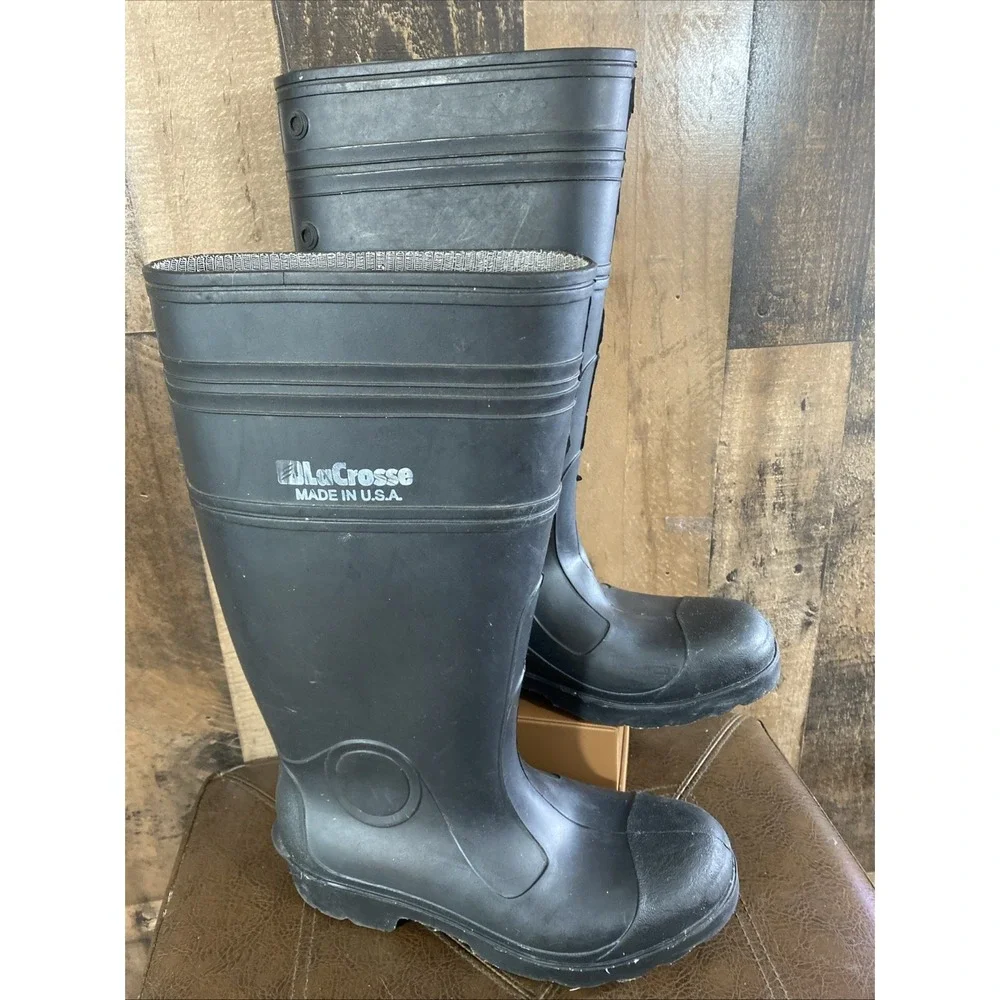 Lacrosse Rubber Boots Men's Size 6 Black Rain Galoshes Tall Boots